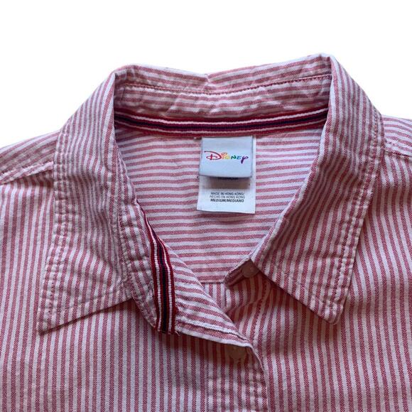 Disney Mini Mouse Long Sleeve Button Up Striped Shirt Women's Medium Red White - Picture 4 of 4